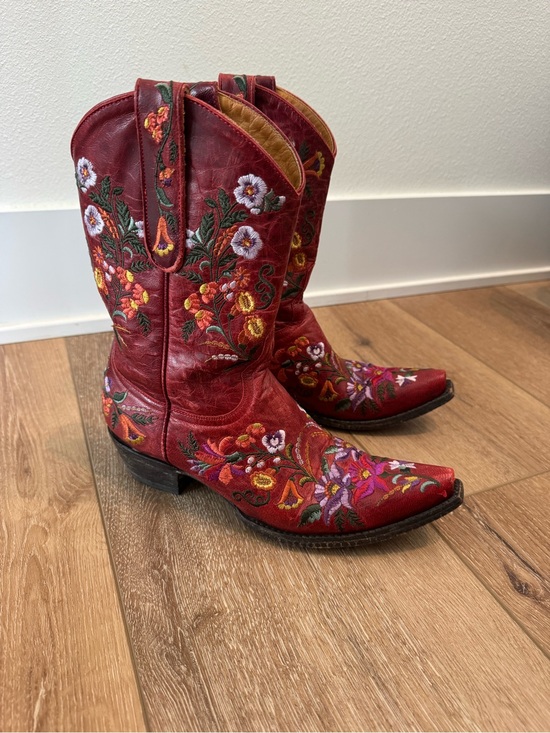 Old Gringo Shoes - Old Gringo Sora Women's Red Ankle Boots with Floral Embroidery 7 B